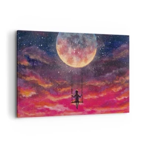 Quadro su tela - Stampe su Tela - Una figura su un'altalena sospesa contro la luna - 120x80cm - Con la testa tra le nuvole - Decorazione murale moderna per soggiorno e camera da letto ARTTOR