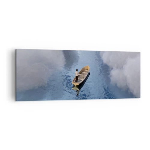 Quadro su tela - Stampe su Tela - Un uomo su una barca in un mare calmo circondato da nuvole - 140x50cm - Vita - viaggio - incertezza  - Decorazione murale moderna per soggiorno e camera da letto ARTTOR
