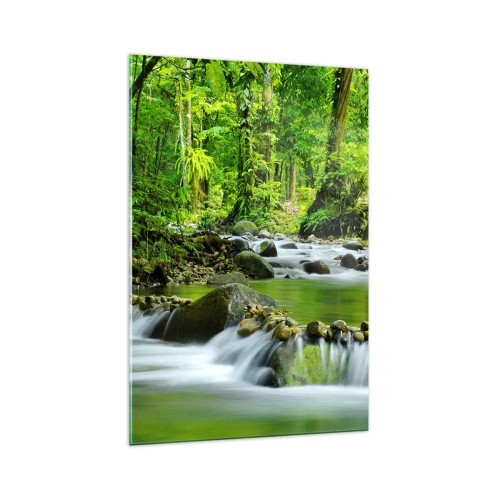 Quadro su vetro - Un ruscello in una lussureggiante foresta tropicale - 70x100cm - Fluttuando in un mare di verde - Decorazione murale moderna per soggiorno e camera da letto ARTTOR