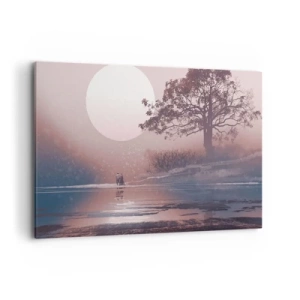 Quadro su tela - Stampe su Tela - Scena romantica con la luna e un albero in riva all'acqua - 120x80cm - Meraviglie della notte - Decorazione murale moderna per soggiorno e camera da letto ARTTOR