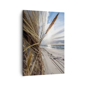 Quadro su tela - Stampe su Tela - Una spiaggia con erba secca sulle dune e vista sul mare - 50x70cm - L'incontro degli elementi - Decorazione murale moderna per soggiorno e camera da letto ARTTOR