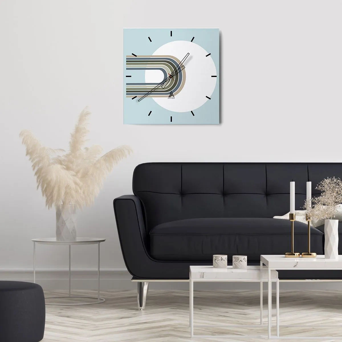 Orologio da parete - Orologio in Vetro - Una composizione minimalista con un cerchio e delle linee su uno sfondo pastello. - 30x30cm - Attrazione irresistibile - Decorazione murale moderna per soggiorno e camera da letto ARTTOR