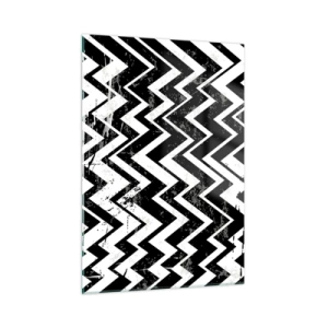 Quadro su vetro - Un motivo a zigzag bianco e nero dalla composizione e dalla consistenza dinamiche. - 50x70cm - Zig-bianco, zag-nero - Decorazione murale moderna per soggiorno e camera da letto ARTTOR