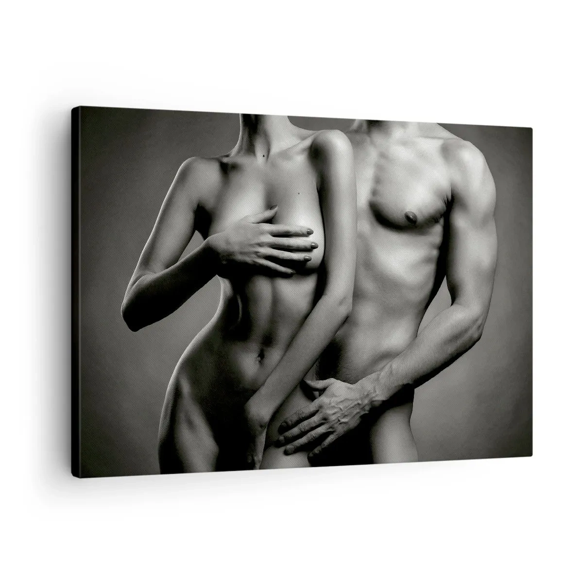 Quadro su tela - Stampe su Tela - Rappresentazione in bianco e nero di corpi femminili e maschili in una posa artistica - 70x50cm - Adamo ed Eva - Decorazione murale moderna per soggiorno e camera da letto ARTTOR