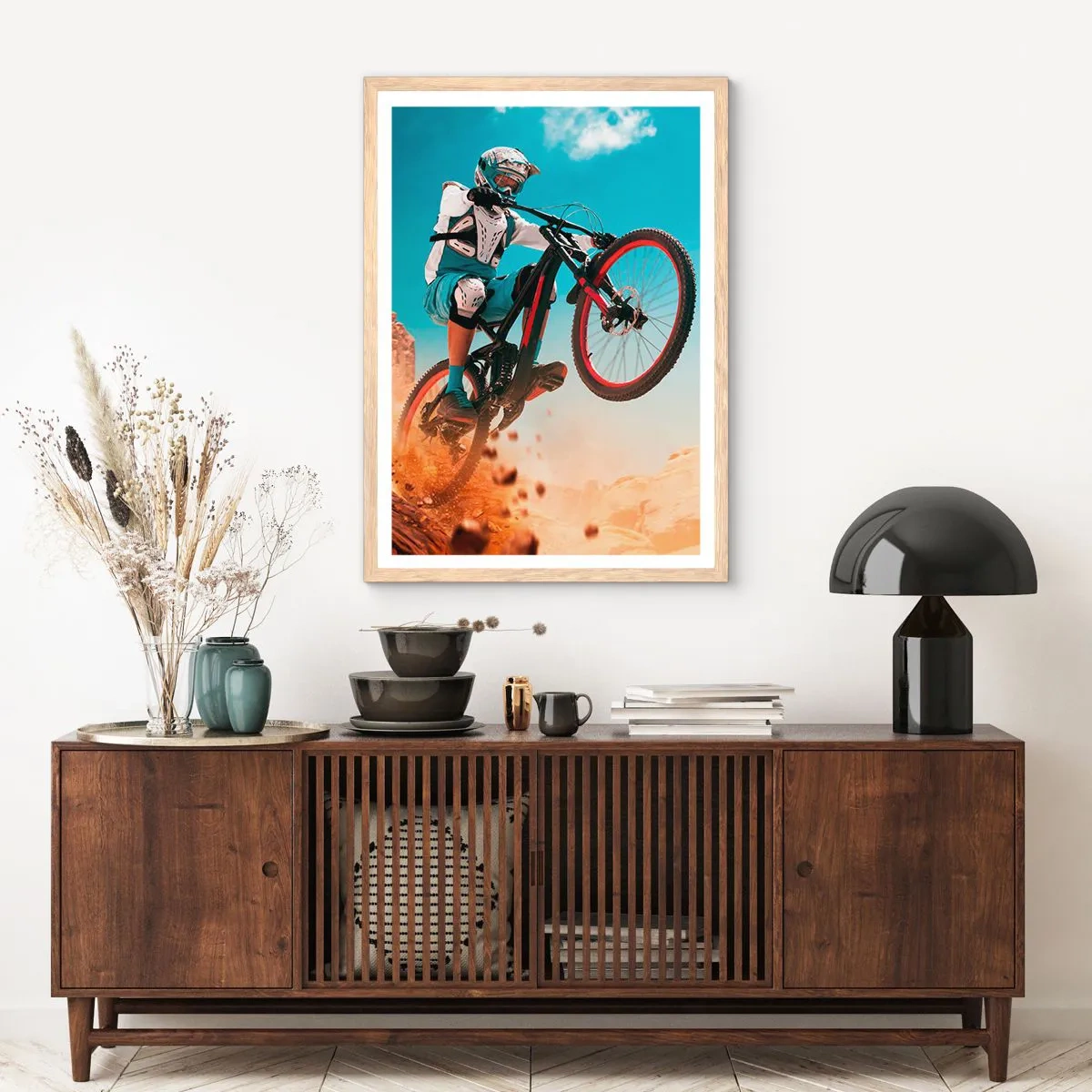 Poster in cornice rovere chiaro - Il demone della follia ciclistica - 40x50 cm