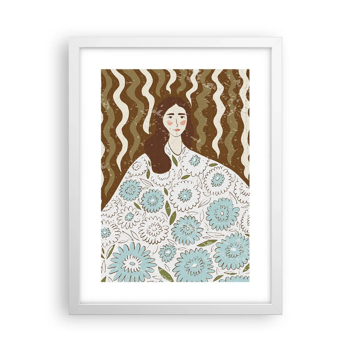 Poster in cornice bianca - Ritratto con abito a fiori - 30x40 cm