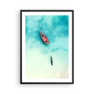 Poster in cornice nera - Barche sull'acqua turchese viste da una prospettiva a volo d'uccello - 50x70cm - Nelle spiagge di Zanzibar, quando c'è troppa acqua... - Decorazione murale moderna per soggiorno e camera da letto ARTTOR