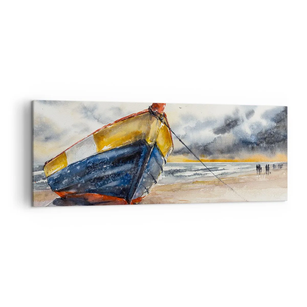 Quadro su tela - Stampe su Tela - Una pittoresca barca sulla spiaggia sotto un cielo nuvoloso - 140x50cm - Riposo sulla riva - Decorazione murale moderna per soggiorno e camera da letto ARTTOR