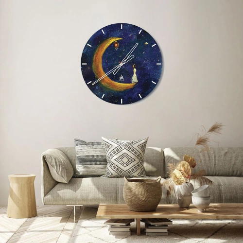 Orologio da parete - Orologio in Vetro - Una figura sulla luna in un cielo notturno da favola con una lanterna - 30x30cm - Il richiamo del mondo - Decorazione murale moderna per soggiorno, cucina e camera da letto ARTTOR
