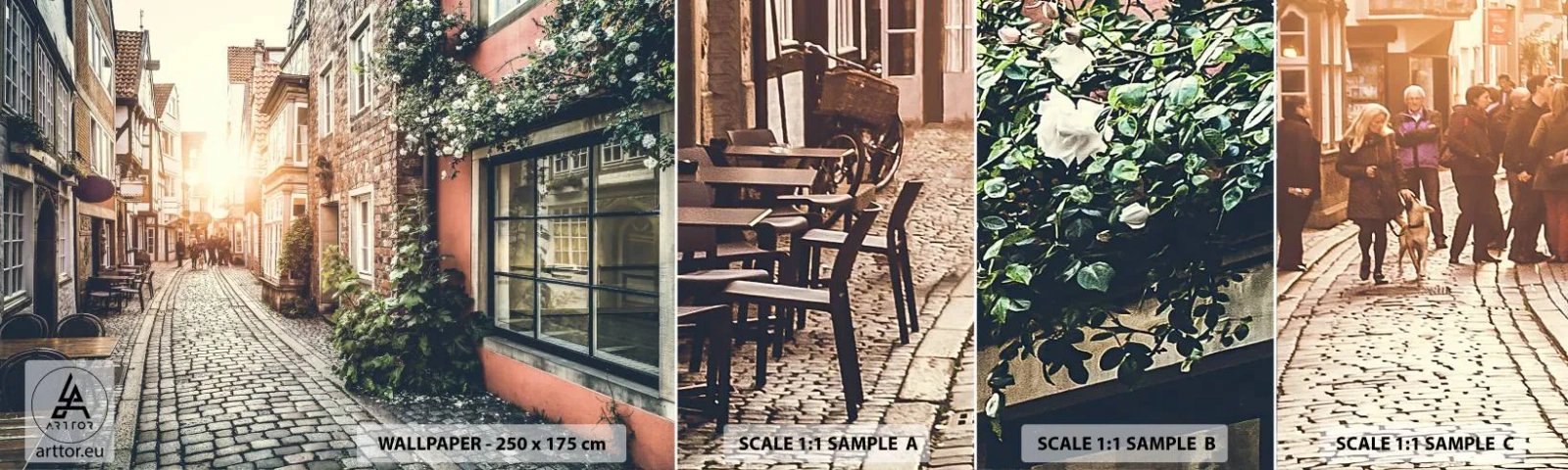 Campione di Fotomurale Adesivo Deluxe Sticker - L'angolo delle rose nella luce rosata - Città, Olanda, Architettura - 100x30 cm