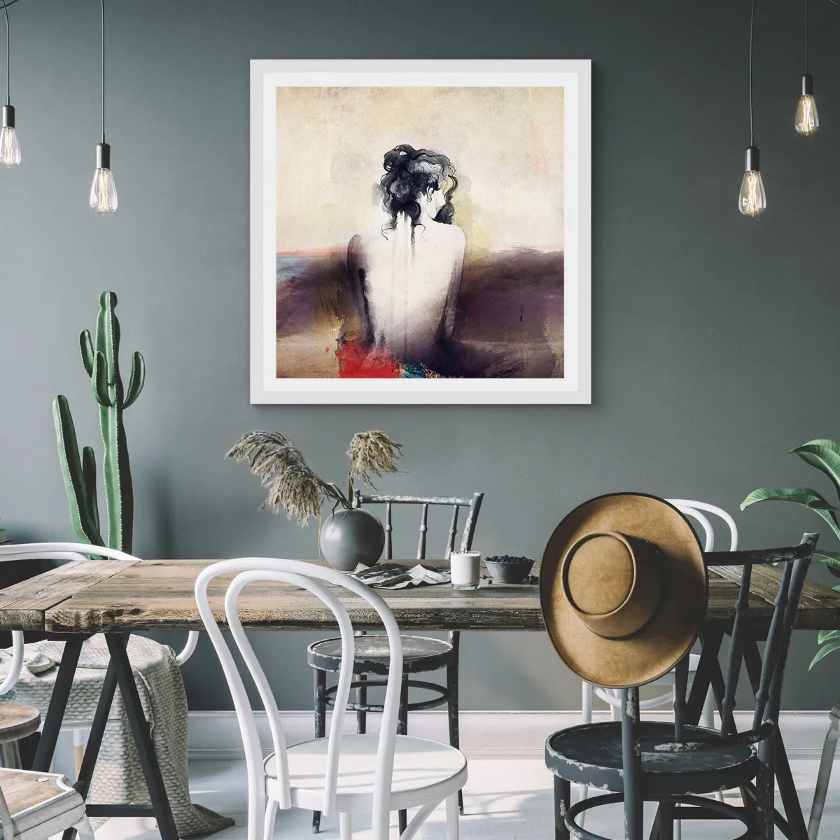 Poster in cornice bianca - Linee miti, forme ovali - 50x50 cm