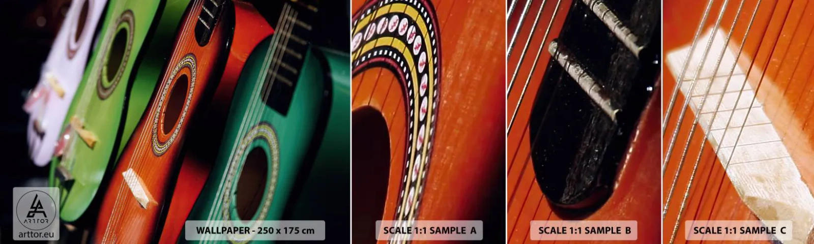 Campione Di Fotomurale Standard Eco - La chitarra ha molti colori - Musica, Chitarra, Uno strumento musicale - 100x30 cm