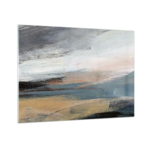 Quadro su vetro - Un paesaggio astratto dai colori freddi e terrosi. - 70x50cm - Astrazione: paesaggio del nord - Decorazione murale moderna per soggiorno e camera da letto ARTTOR