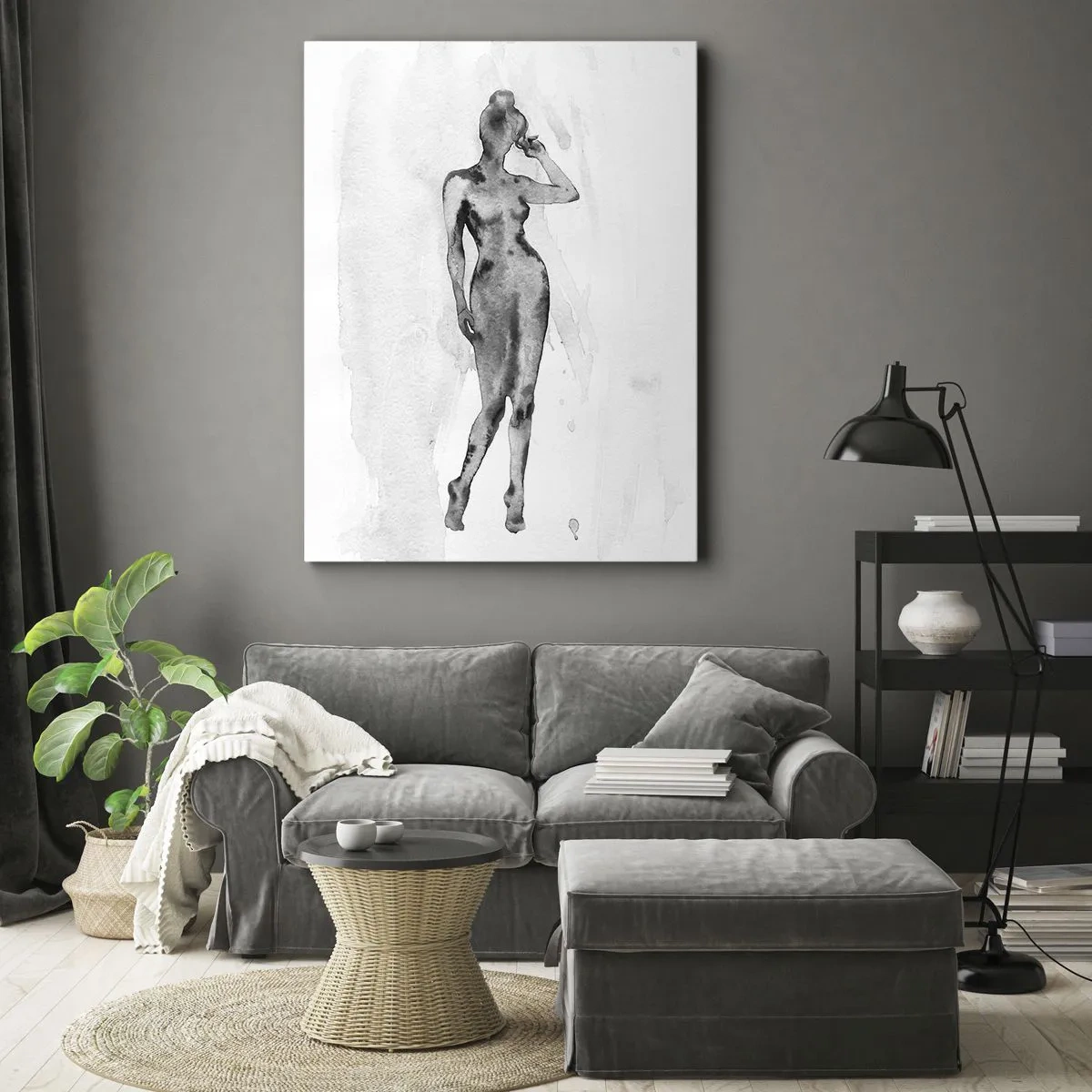 Quadro su tela - Stampe su Tela - Schizzo della silhouette di una donna in tonalità di grigio - 70x100cm - Studio di ideale di bellezza - Decorazione murale moderna per soggiorno e camera da letto ARTTOR