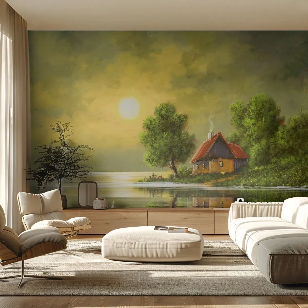 Fotomurali Standard Eco - Bello come un quadro - Paesaggio, Casetta di campagna, Barca a vela - 200x140 cm