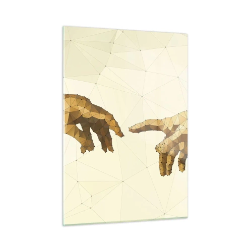 Quadro su vetro - Una versione stilizzata del dipinto "La creazione di Adamo" in tecnica poligonale - 50x70cm - Geometria divina - Decorazione murale moderna per soggiorno e camera da letto ARTTOR