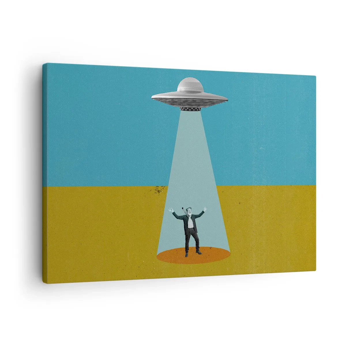 Quadro su tela - Stampe su Tela - Un uomo alla luce di un UFO sullo sfondo di un paesaggio colorato - 70x50cm - Incontro ravvicinato - Decorazione murale moderna per soggiorno e camera da letto ARTTOR