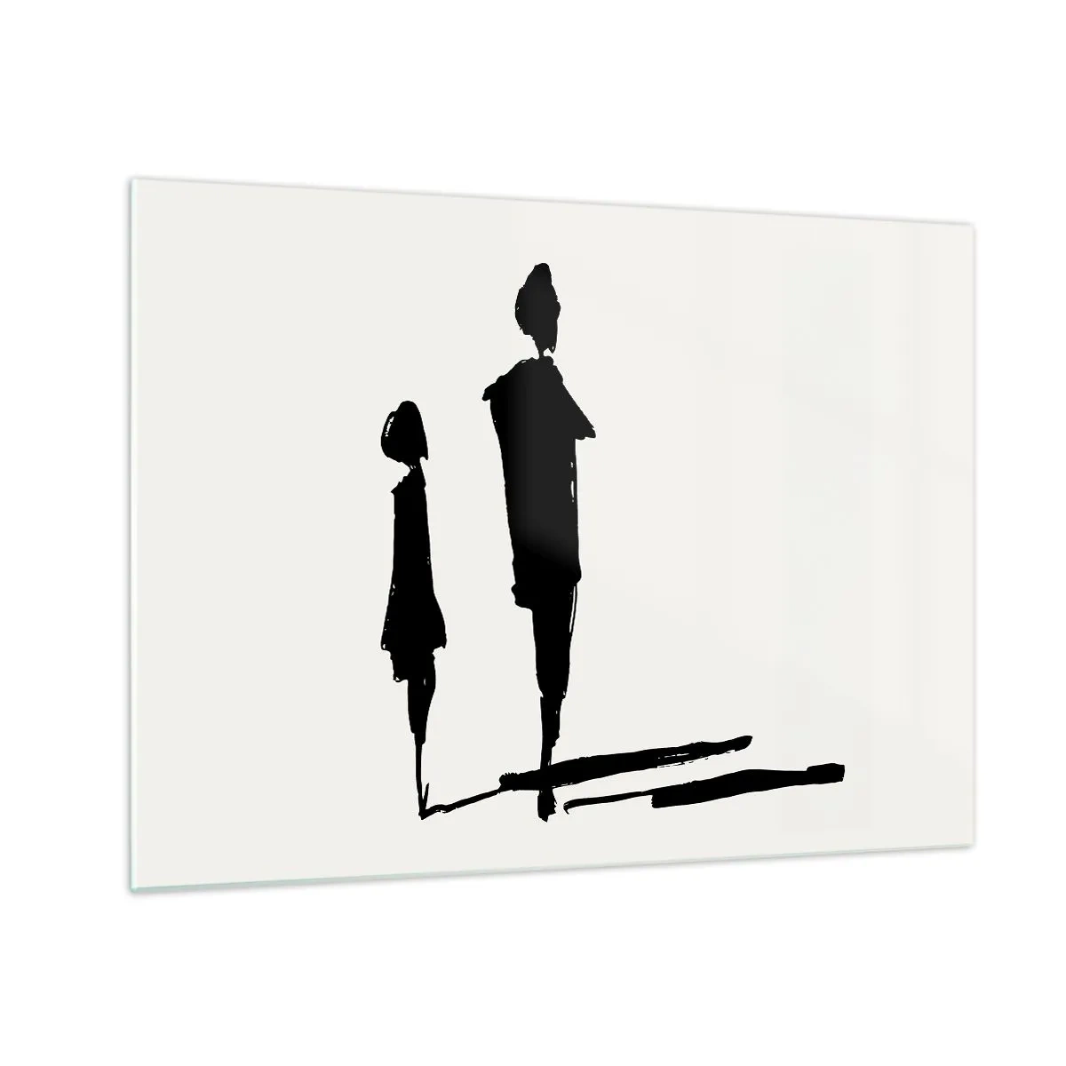 Quadro su vetro - Sagome nere di due figure con ombre su uno sfondo chiaro - 70x50cm - Sicuramente insieme? - Decorazione murale moderna per soggiorno e camera da letto ARTTOR