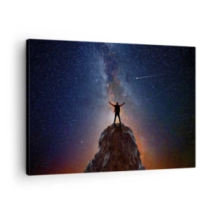 Quadro su tela - Stampe su Tela - Una figura sulla cima di una montagna sotto un cielo stellato - 70x50cm - La forza è con me! - Decorazione murale moderna per soggiorno e camera da letto ARTTOR
