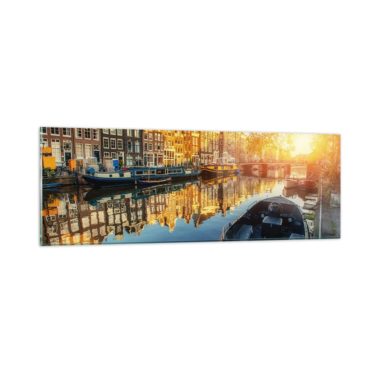 Quadro su vetro - L'alba ad Amsterdam - 90x30 cm