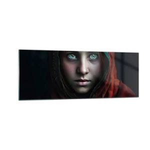 Quadro su vetro - Ritratto di donna dallo sguardo intenso dai colori caldi - 140x50cm - Principessa d'oriente - Decorazione murale moderna per soggiorno e camera da letto ARTTOR