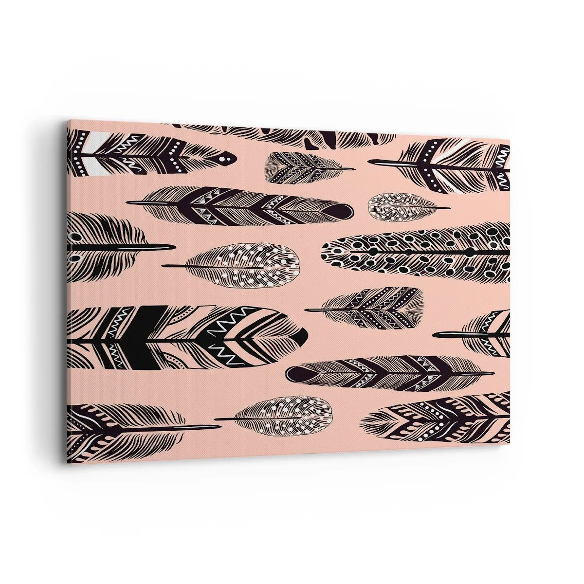 Quadro su tela - Stampe su Tela - Piume decorative su sfondo chiaro - 120x80cm - Collezione indiana - Decorazione murale moderna per soggiorno e camera da letto ARTTOR