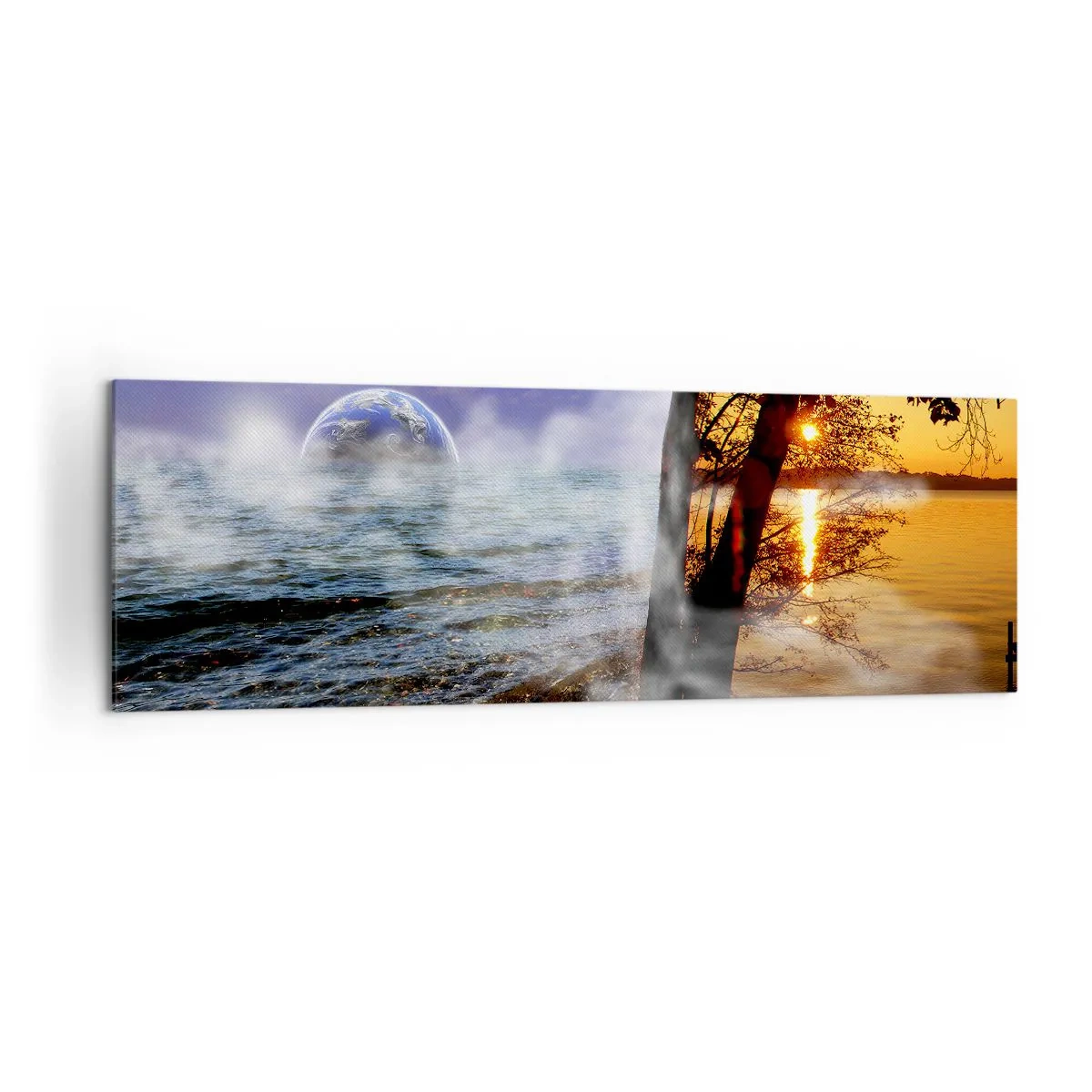 Quadro su tela - Stampe su Tela - Paesaggio fantastico con mare, alberi e tramonto. - 160x50cm - Paesaggio surreale: unità della natura - Decorazione murale moderna per soggiorno e camera da letto ARTTOR