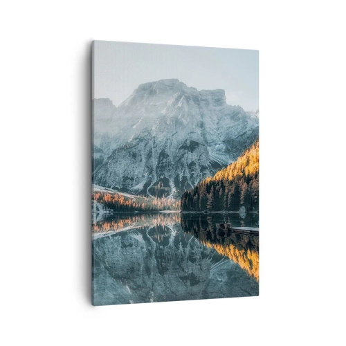 Quadro su tela - Stampe su Tela - Un paesaggio montano riflesso nella calma superficie di un lago - 50x70cm - Paesaggio allo specchio - Decorazione murale moderna per soggiorno e camera da letto ARTTOR