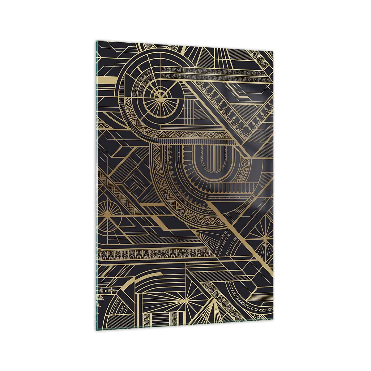 Quadro su vetro - Motivi geometrici dorati su sfondo nero in stile Art Déco - 70x100cm - Concetti, idee, progetti - Decorazione murale moderna per soggiorno e camera da letto ARTTOR
