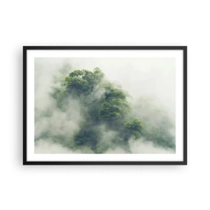 Poster in cornice nera - Alberi verdi nella fitta nebbia contro uno sfondo naturale - 70x50cm - Avvolti dalla nebbia - Decorazione murale moderna per soggiorno e camera da letto ARTTOR