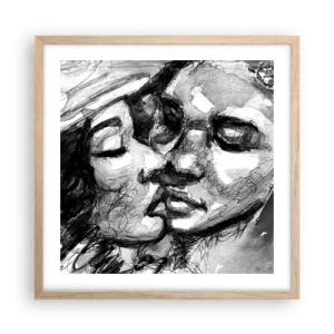 Poster in cornice rovere chiaro - Un attimo di tenerezza - 50x50 cm