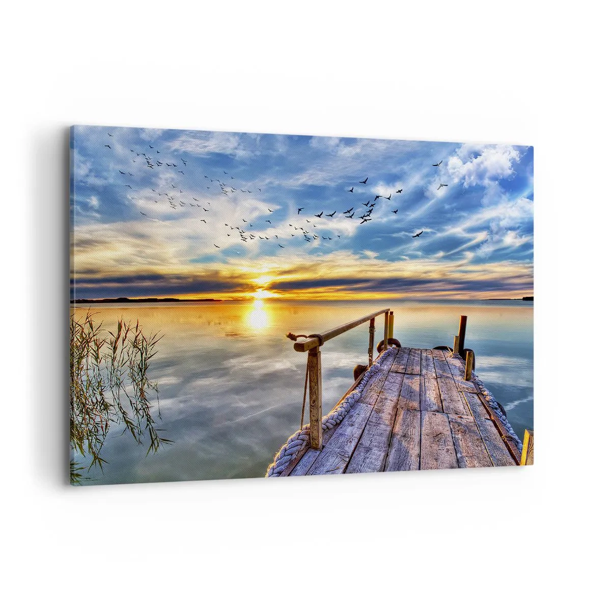 Quadro su tela - Stampe su Tela - Molo di legno sul lago al tramonto - 100x70cm - Il vento è andato a dormire - Decorazione murale moderna per soggiorno e camera da letto ARTTOR
