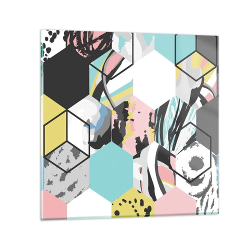 Quadro su vetro - Esagoni e cubi in sei tonalità - 60x60 cm