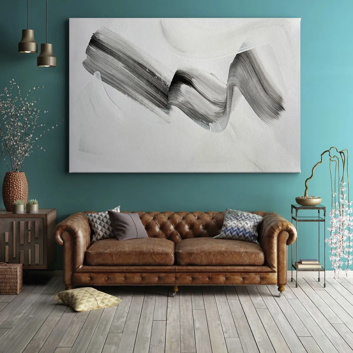 Quadro su tela - Stampe su Tela - Pennellata astratta in bianco e nero su sfondo chiaro - 120x80cm - Casualmente per divertimento - Decorazione murale moderna per soggiorno e camera da letto ARTTOR