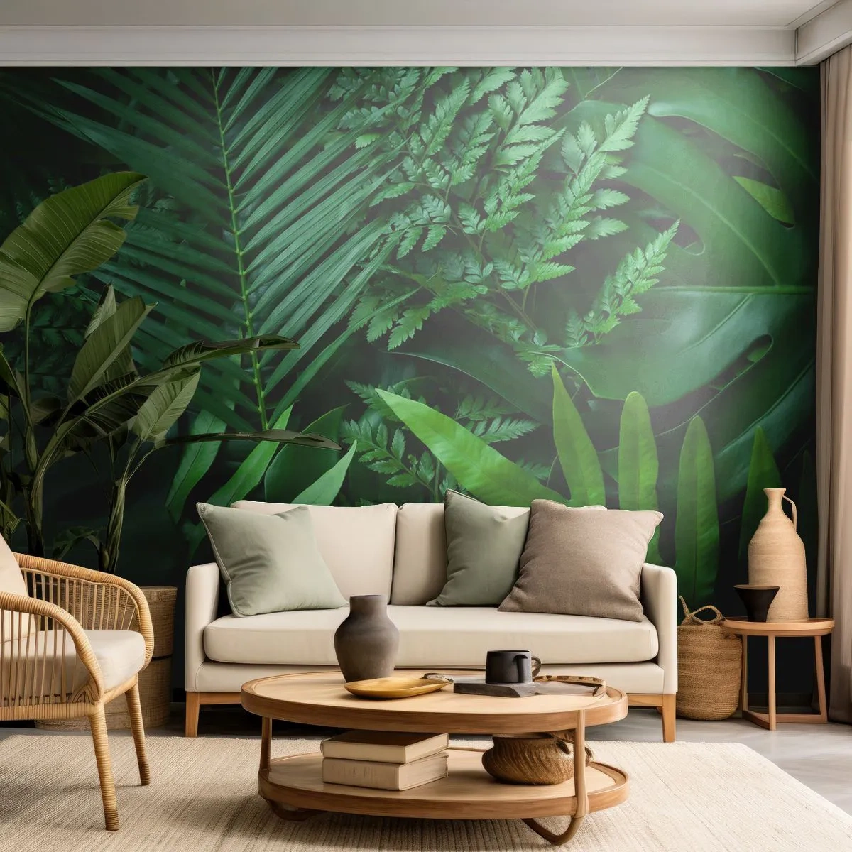 Fotomurali Premium Canvas - Avvolti nel verde - Pianta esotica, Foglia di palma, Foglia di Monstera - 250x175 cm