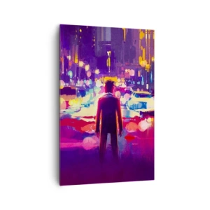 Quadro su tela - Stampe su Tela - Un uomo in una scena notturna di una città al neon - 80x120cm - Immerso nella luce - Decorazione murale moderna per soggiorno e camera da letto ARTTOR