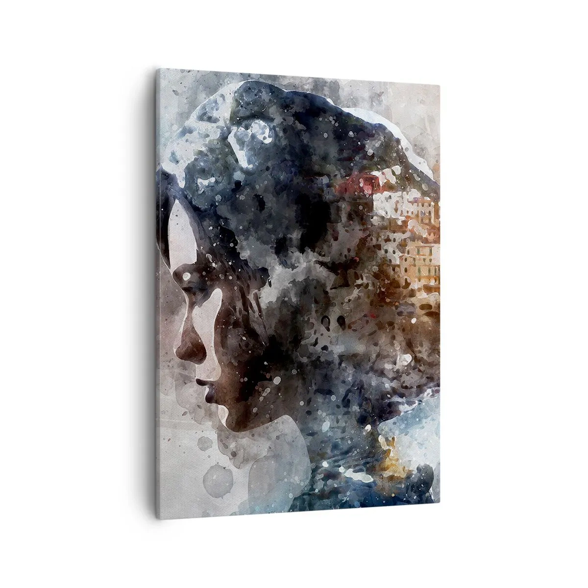 Quadro su tela - Stampe su Tela - Ritratto di una donna che combina il suo viso con un paesaggio urbano sullo sfondo - 50x70cm - Racconto su una ragazza con città sullo sfondo - Decorazione murale moderna per soggiorno e camera da letto ARTTOR