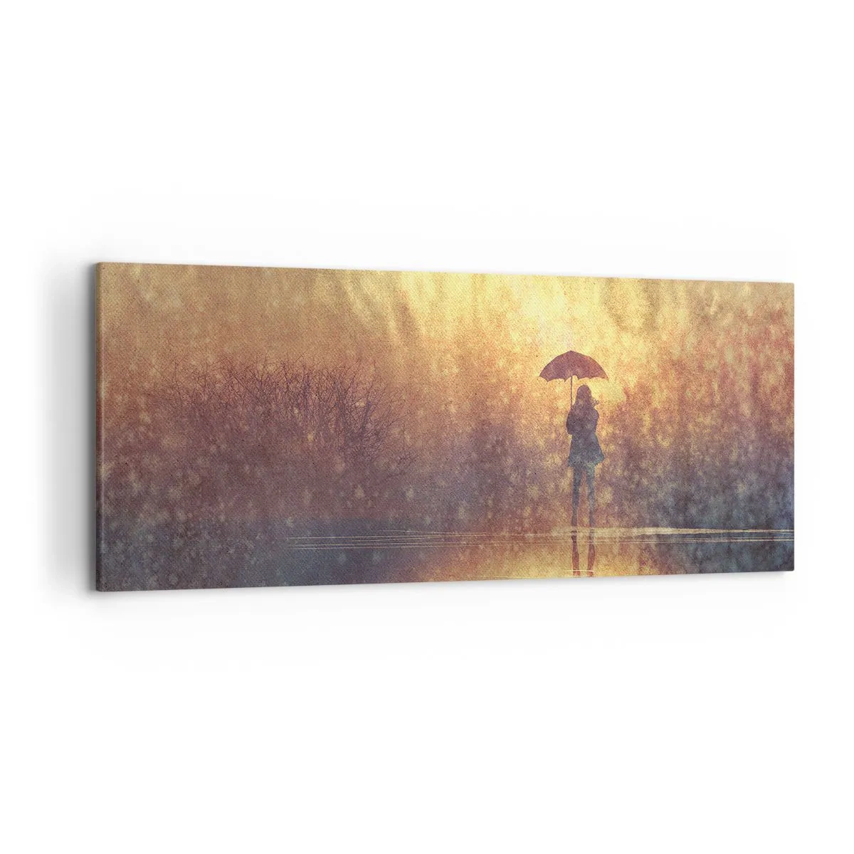 Quadro su tela - Stampe su Tela - Una figura con un ombrello in un paesaggio nebbioso pieno di riflessi - 120x50cm - Sento che qualcuno mi guarda - Decorazione murale moderna per soggiorno e camera da letto ARTTOR