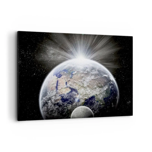 Quadro su tela - Stampe su Tela - Terra e Luna illuminate dal bagliore dello spazio - 100x70cm - In pieno splendore - Decorazione murale moderna per soggiorno e camera da letto ARTTOR