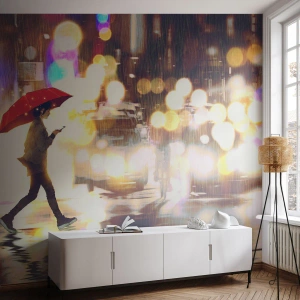 Fotomurale su misura Premium Canvas - Tuttavia è assolata - Città, Camminare sotto la pioggia, Ombrello