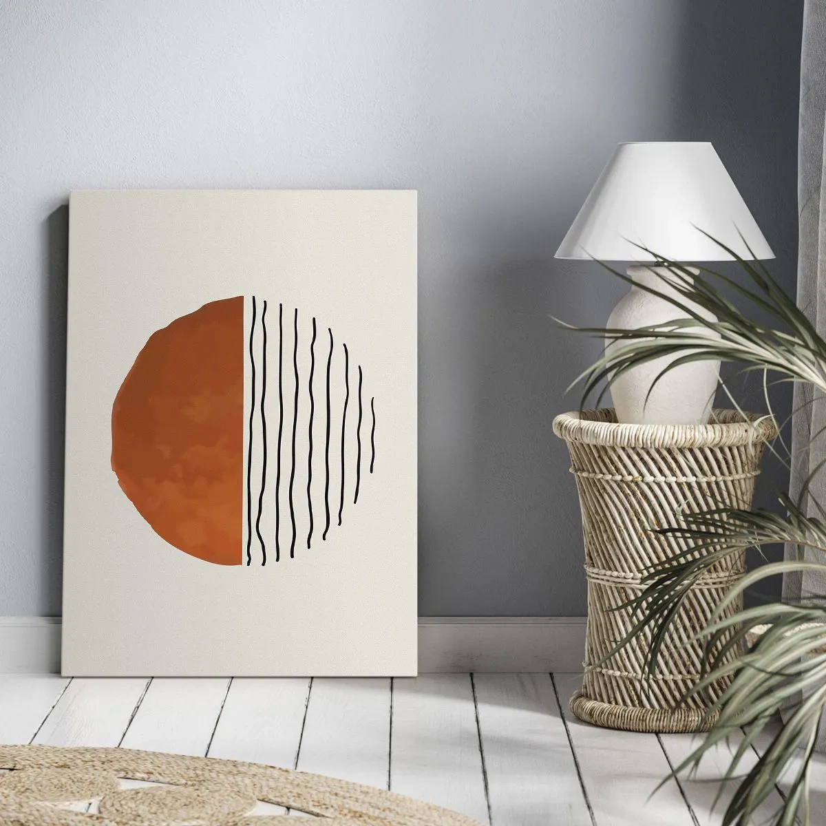 Quadro su tela - Stampe su Tela - Un tramonto minimalista su linee ondulate - 50x70cm - Atmosfera giapponese - Decorazione murale moderna per soggiorno e camera da letto ARTTOR