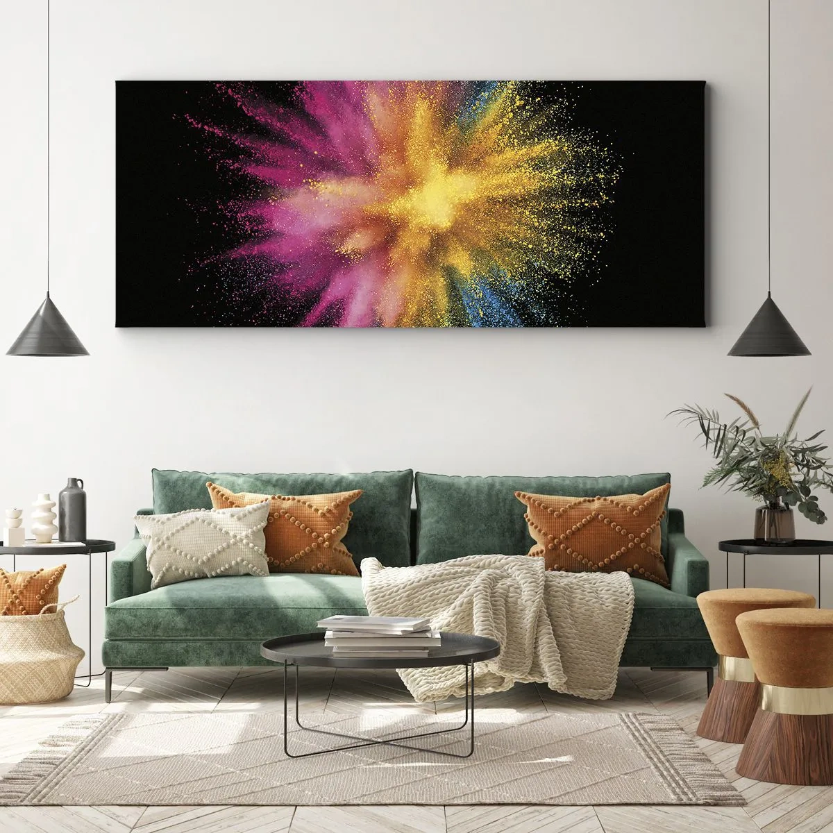 Quadro su tela - Stampe su Tela - Esplosione di polvere colorata su sfondo nero - 140x50cm - La nascita dei colori - Decorazione murale moderna per soggiorno e camera da letto ARTTOR