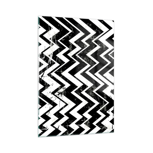 Quadro su vetro - Un motivo a zigzag bianco e nero dalla composizione e dalla consistenza dinamiche. - 50x70cm - Zig-bianco, zag-nero - Decorazione murale moderna per soggiorno e camera da letto ARTTOR