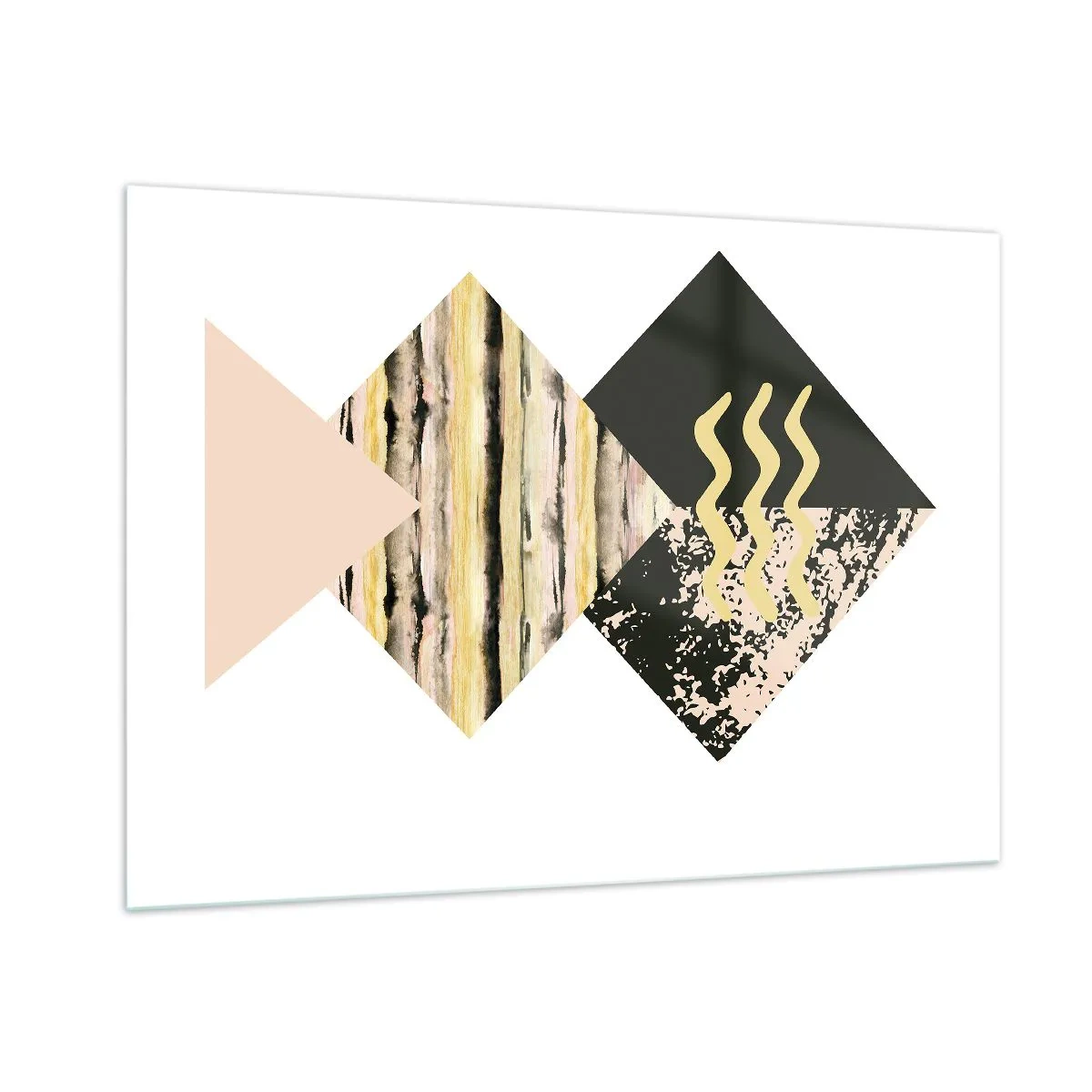 Quadro su vetro - Composizione geometrica astratta con triangoli e texture - 100x70cm - Non è così facile - Decorazione murale moderna per soggiorno e camera da letto ARTTOR