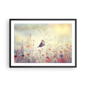 Poster in cornice nera - Un uccello sullo sfondo di un prato colorato in colori pastello - 70x50cm - Ritratto d'uccello con prato di sfondo - Decorazione murale moderna per soggiorno e camera da letto ARTTOR