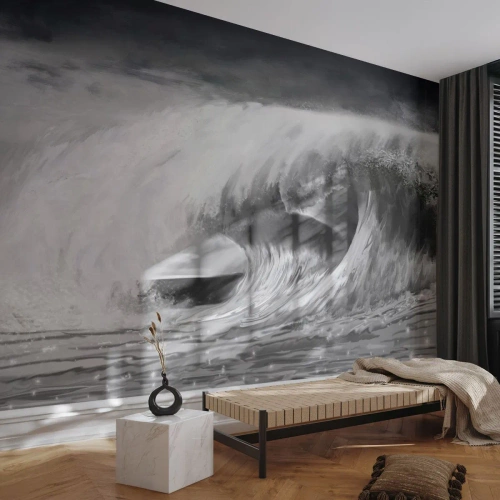 Fotomurali Premium Sand - Un'onda marina monocromatica in uno scatto dinamico - 100x70cm - La furia dell'oceano - Decorazione murale moderna per soggiorno e camera da letto ARTTOR