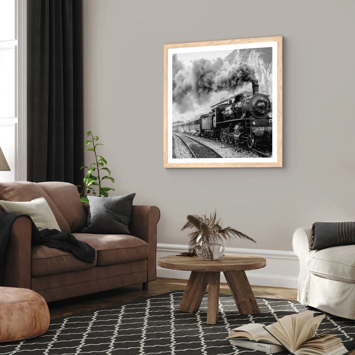 Poster in cornice rovere chiaro - Ferma alla stazione... - 40x40 cm