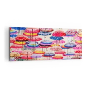 Quadro su tela - Stampe su Tela - Ombrelli colorati sospesi nell'aria - 120x50cm - Prato cittadino - Decorazione murale moderna per soggiorno e camera da letto ARTTOR