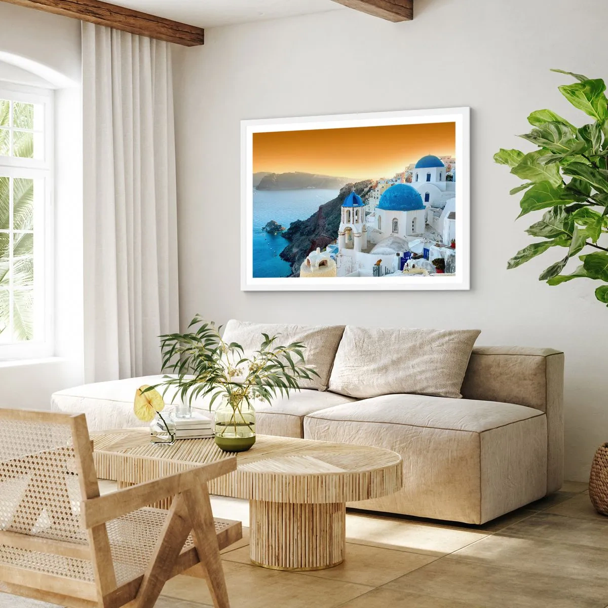 Poster in cornice bianca - Santorini: aggrappate alle rocce - 70x50 cm