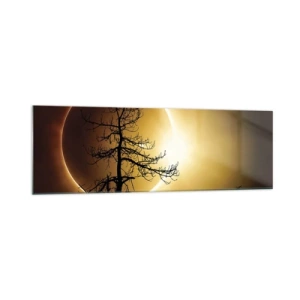 Quadro su vetro - Eclissi solare con la sagoma di un albero in primo piano - 160x50cm - Eclissi totale - Decorazione murale moderna per soggiorno e camera da letto ARTTOR